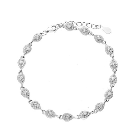 Bransoletka srebrna łezki z cyrkoniami delikatne ślubna wieczorowa