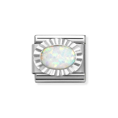 Element link do bransoletek Nomination Composable Stal + Srebro 925 biały opal