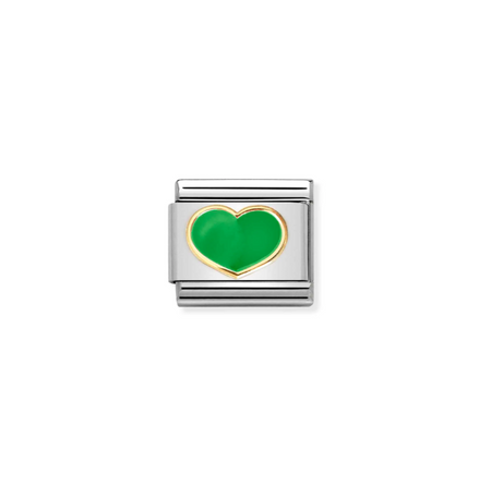 Element link do bransoletek Nomination Composable Stal + złoto 18k zielone serce