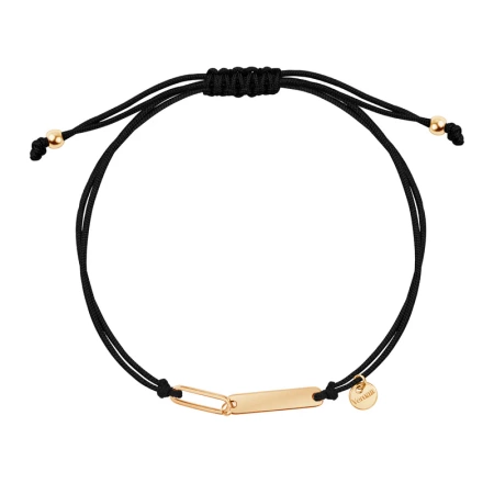 Bransoletka pozłacana blaszka na czarnym sznurku