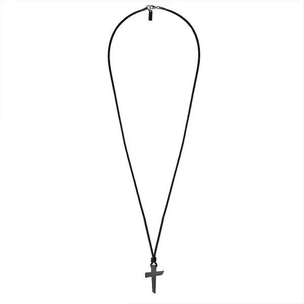 Naszyjnik ze stali szlachetnej z czarnym krzyżem na czarnym sznurku