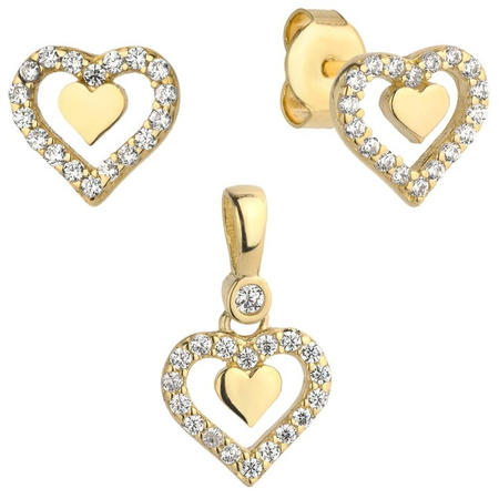 Komplet złoty kolczyki z zawieszką serduszka z cyrkoniami