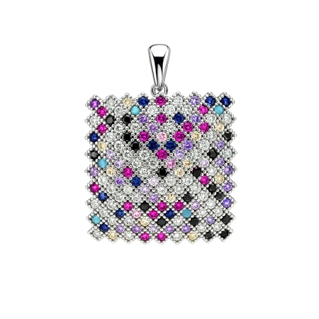 Zawieszka srebrna kwadrat z cyrkoniami multikolor