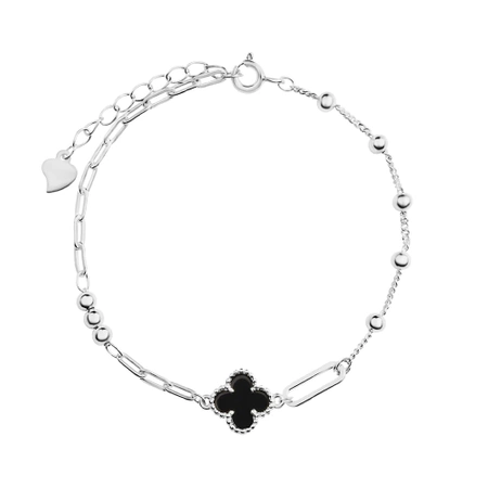 Bransoletka srebrna koniczyna z onyksem