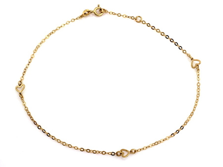 Bransoletka złota na nogę z serduszkami