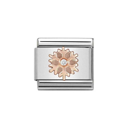 Element link do bransoletek Nomination Composable Stal + Różowe Złoto 9k śnieżynka z cyrkonią