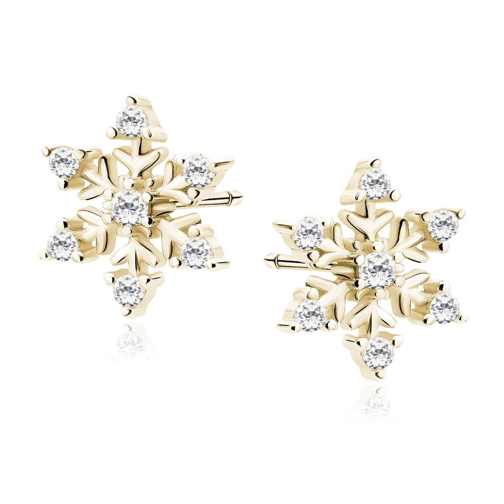Kolczyki pozłacane śnieżynki z cyrkoniami