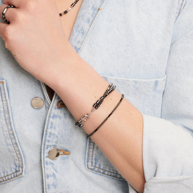 Bransoletka srebrna z onyksem i hematytem