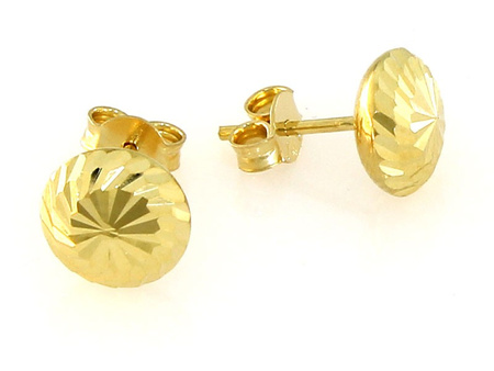 Złote kolczyki kulki ścięte diamentowane 7mm