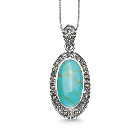 Zawieszka srebrna z turkusem i markazytami