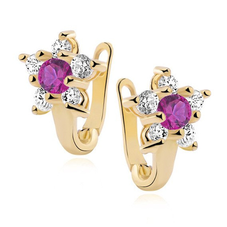 Kolczyki srebro pozłacane kwiatek z cyrkoniami