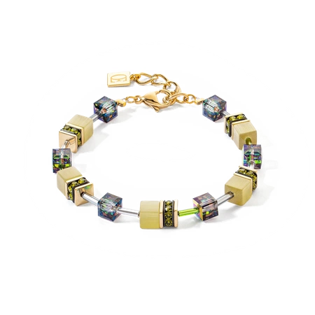 Bransoletka stal Coeur de Lion GeoCUBE Iconic Mono Gold oliwkowa zieleń