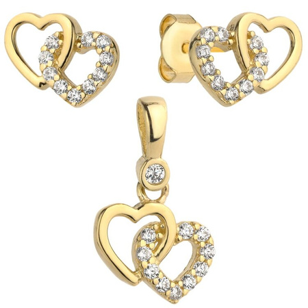 Komplet złoty kolczyki z zawieszką serduszka z cyrkoniami