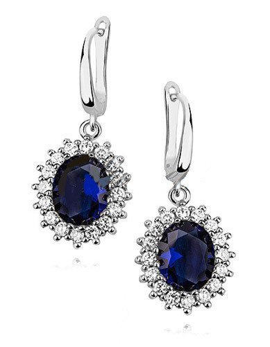 Srebrne wiszące kolczyki dużą szafirową cyrkonią