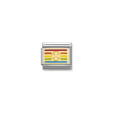 Element link do bransoletek Nomination Composable stal + złoto 18k koniczynka w tęczy