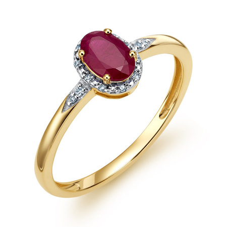 Złoty pierścionek z rubinem i diamentami