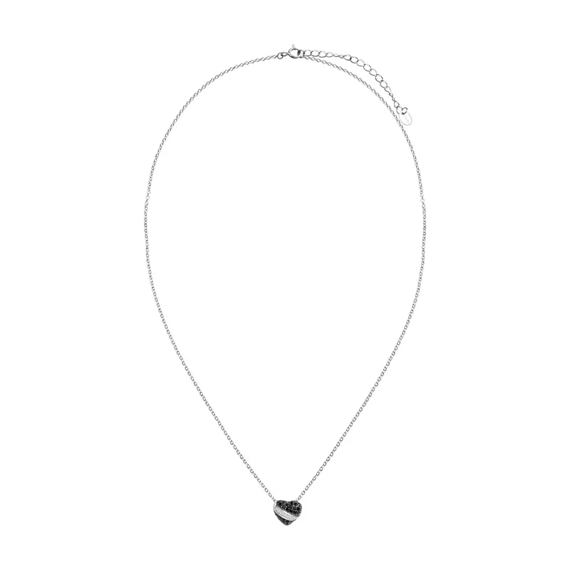 Naszyjnik srebrny z zawieszką serce czarne cyrkonie