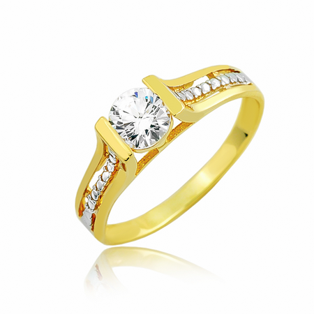 Złoty pierścionek łączony z białym złotem z dużą centralną cyrkonią