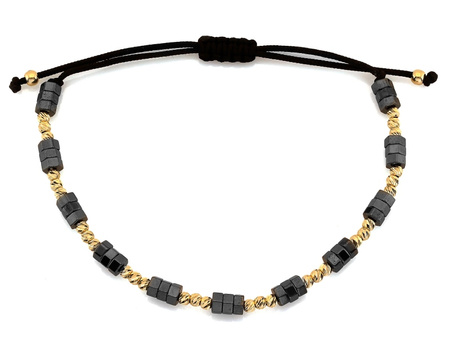 Złota bransoletka z hematytem na czarnym sznurku