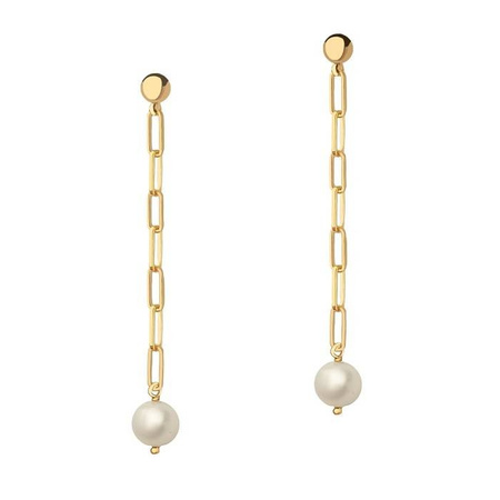 Kolczyki srebrne pozłacane łańcuch z perłą