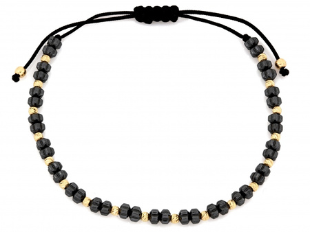 Złota bransoletka z hematytem na czarnym sznurku