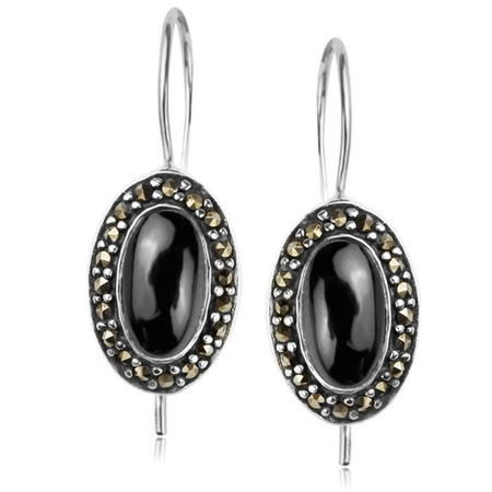 Kolczyki srebrne owal onyks i markazyty