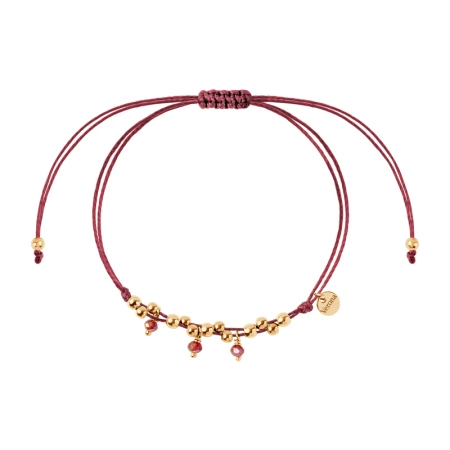 Bransoletka pozłacana kuleczki na bordowym sznurku