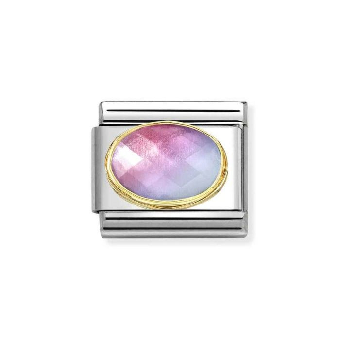 Element link do bransoletek Nomination Composable Stal + Złoto 18k Light Blue Rose