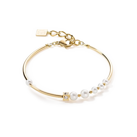 Bransoletka Asymmetry Pearls Freshwater i stal nierdzewna biało-złota