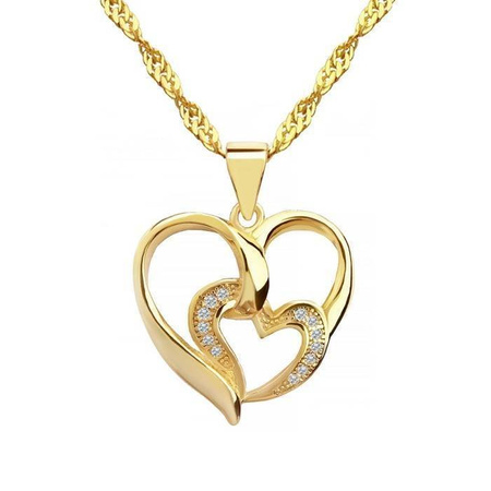 Srebrna pozłacana zawieszka serca z cyrkoniami