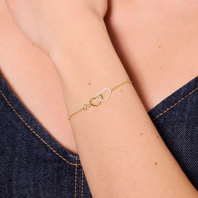 Bransoletka pozłacana dwa serca