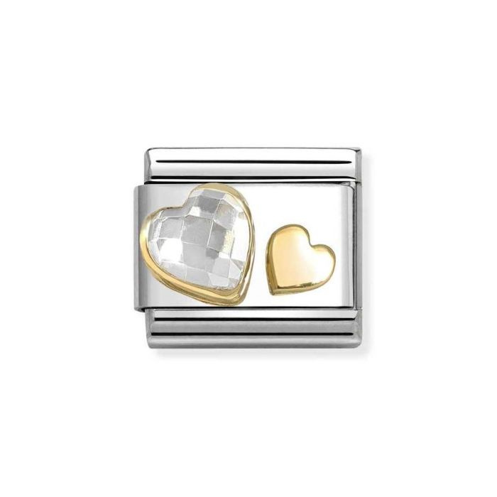 Nomination Element link do bransoletekNomination Composable Stal + Złoto 18k  dwa serca z białą cyrkonią