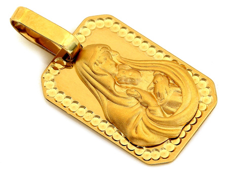 Złoty medalik z Matką Boską satynowany