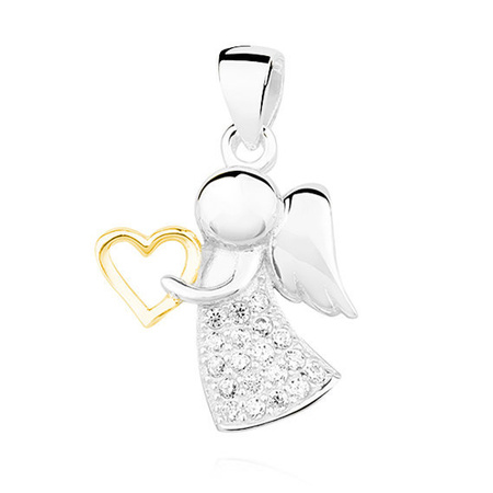 Srebrna zawieszka anioł serce z cyrkoniami
