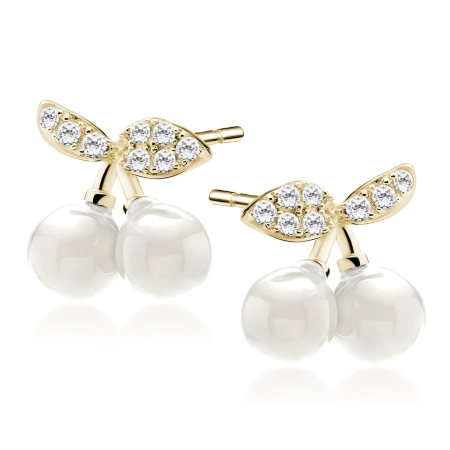 Kolczyki pozłacane wisienki z perełkami