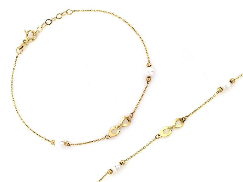 Bransoletka złota delikatna z perełkami i niskończonością