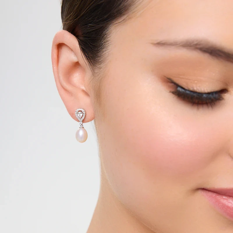 Kolczyki srebrne z perłami i cyrkoniami