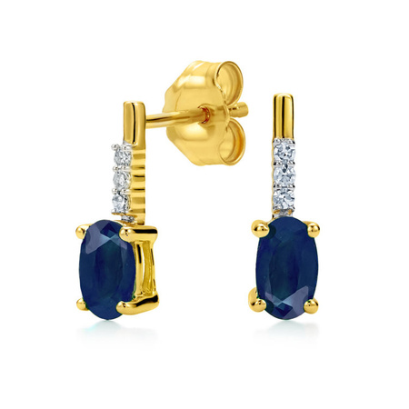 Złote kolczyki z szafirem i diamentami