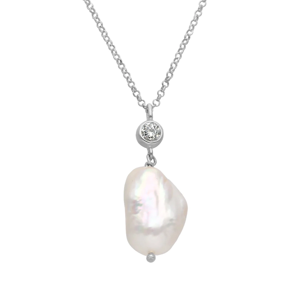 Naszyjnik srebrny duża perła z cyrkonią