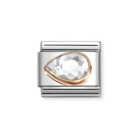 Element link do bransoletek Nomination Composable Stal + Różowe Złoto 9k biała łezka