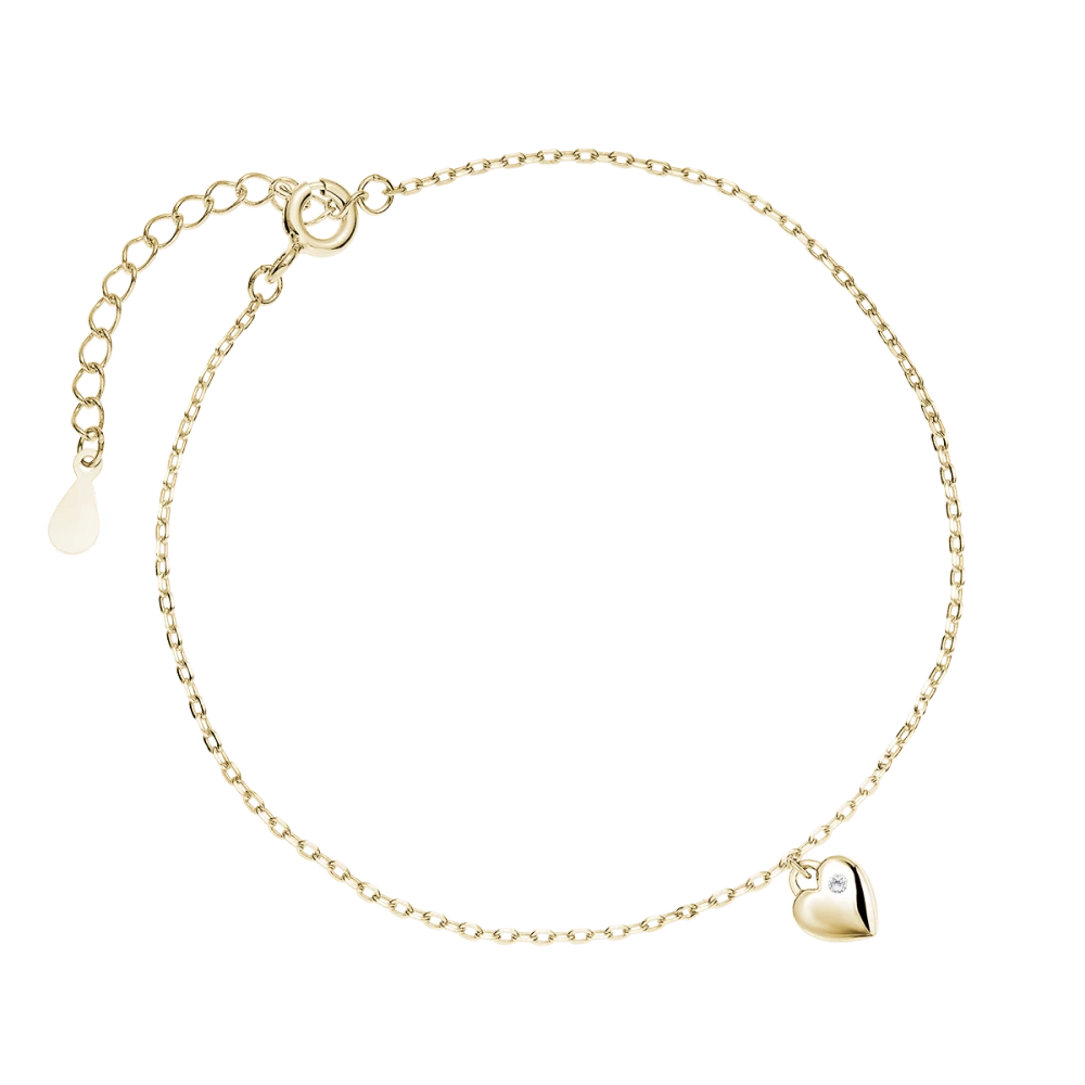 Bransoletka srebrna pozłacana z serduszkiem