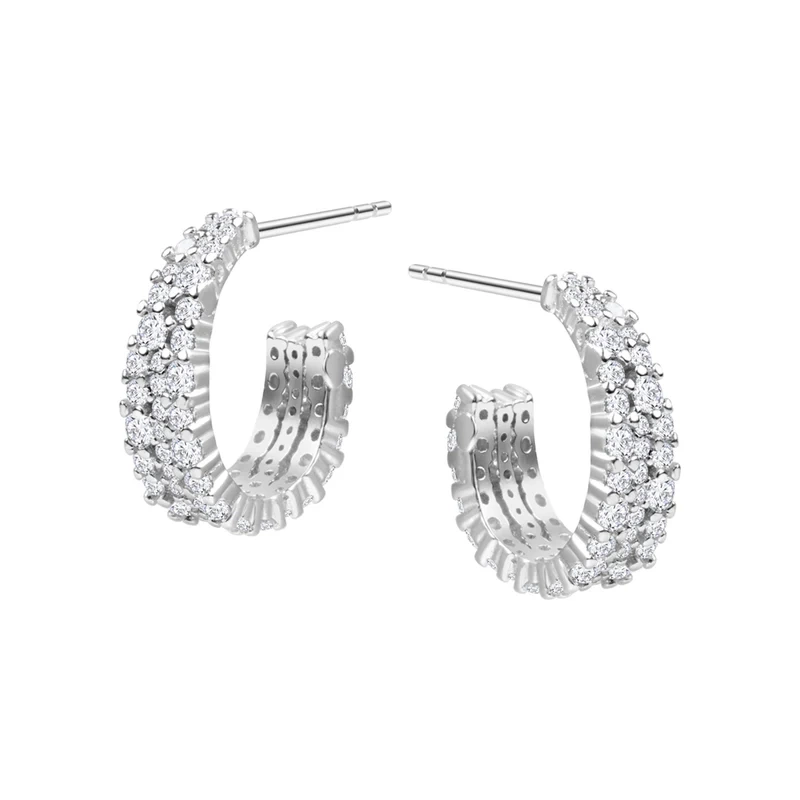 Kolczyki srebrne półkółka z cyrkoniami