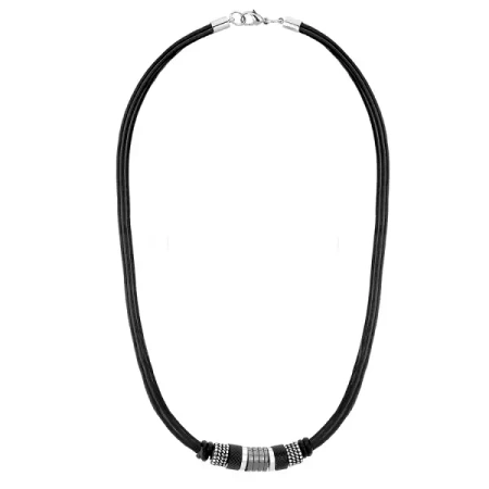 Naszyjnik skórzany ze stalowymi elementami