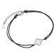 Bransoletka srebrna na czarnym sznurku koniczynka z masą perłową
