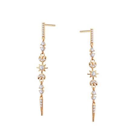 Kolczyki srebrne wiszące pozłacane z cyrkoniami księżyc z gwiazdkami