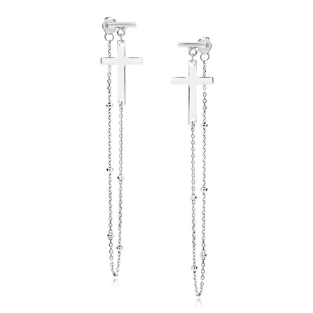 Kolczyki srebrne z krzyżem i kulkami