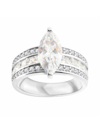 Srebrny pierścionek z kamieniem i cyrkoniami 3 rzędy