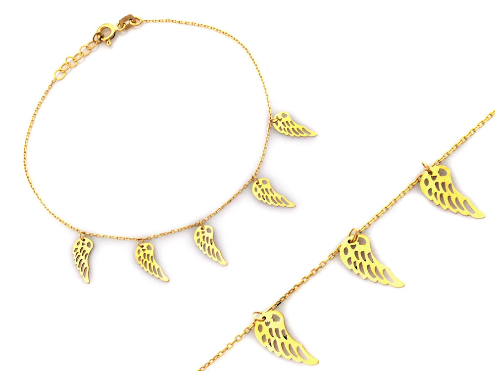 Złota bransoletka z wiszącymi skrzydełkami