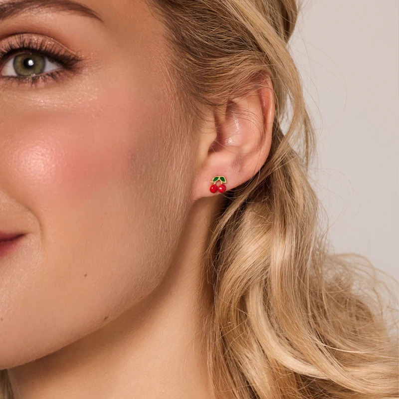 Kolczyki pozłacane wiśnie emaliowane