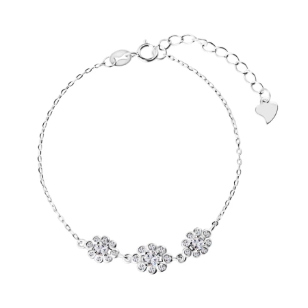 Bransoletka srebrna kwiatki z cyrkoniami